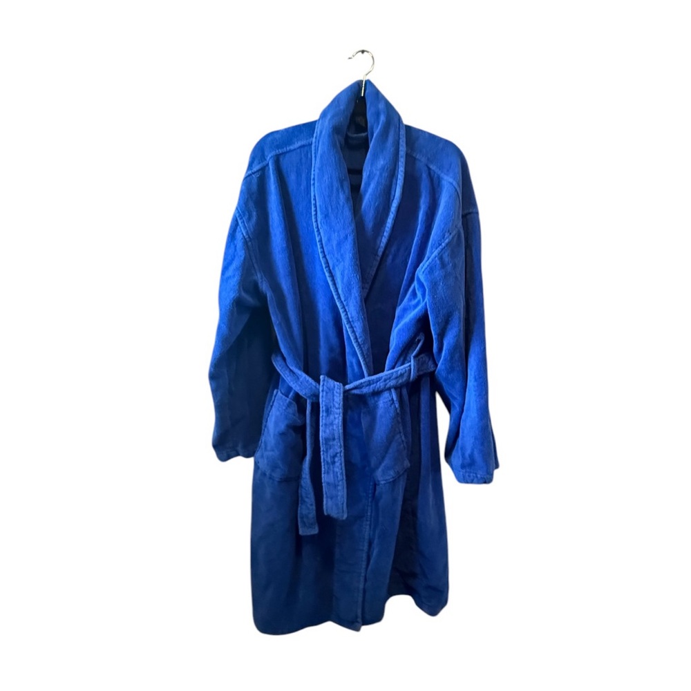 Covington Royal Blue Terry Bath Robe 100% Cotton Kimono Belted OSFM Long